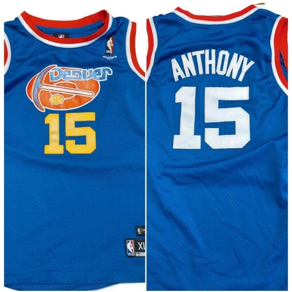 Reebok Youth Boys Size XL (18-20) Denver Nuggets Carmelo Anthony #15 Jersey Blue